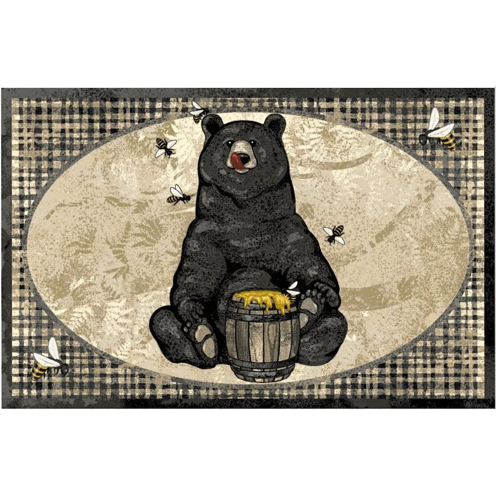 Cozy Cabin Honey Bear Black Nylon Washable Accent Rug - 30"x46"