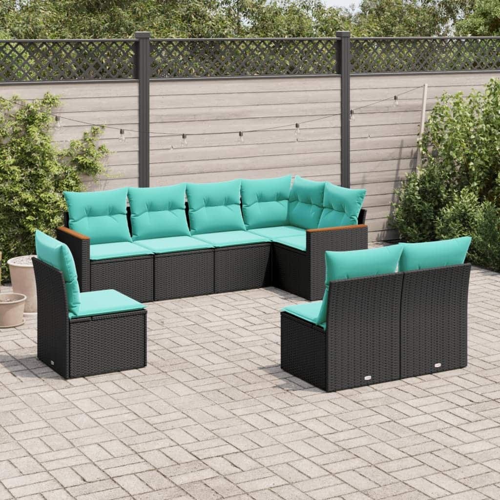 vidaXL 8 Piece Patio Sofa Set with Cushions Black Poly Rattan