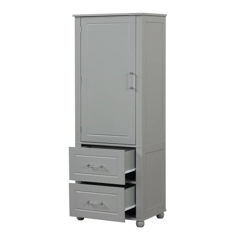 Tall Bathroom Storage Cabinet, Freestanding Storage Cabinet with Two Drawers and Adjustable Shelf, MDF Board with Painted Finish