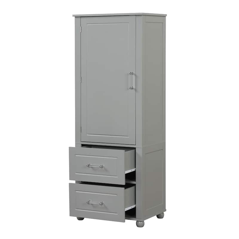 Tall Bathroom Storage Cabinet,Freestanding Storage Cabinet with Two Drawers and Adjustable Shelf,MDF Board with Painted Finish