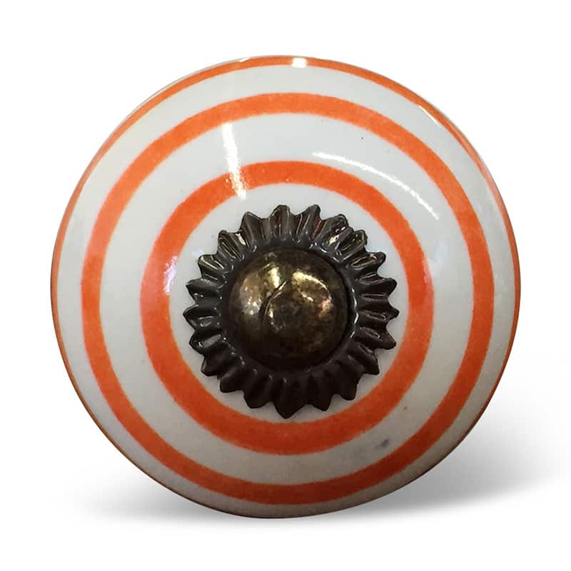 HomeRoots Set of Eight Orange And White Ceramic And Metal Drawer Pull Knobs - 1.5' X '1.5' X '1.5