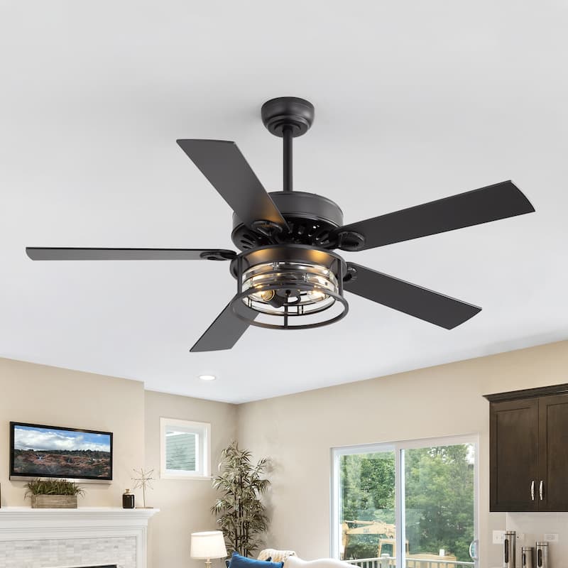 52" Reversible 5-Blade Caged Ceiling Fan with Light and Remote