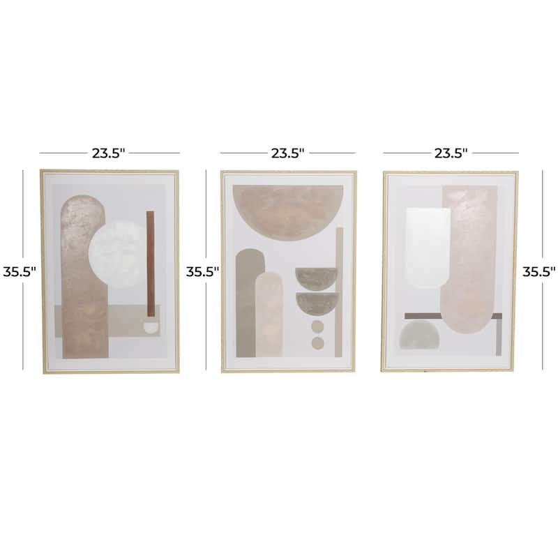 Canvas Geometric Mid Century Modern Geometric Framed Wall Art with Brown Accents - Set of 3 Pink - Roche River Decor