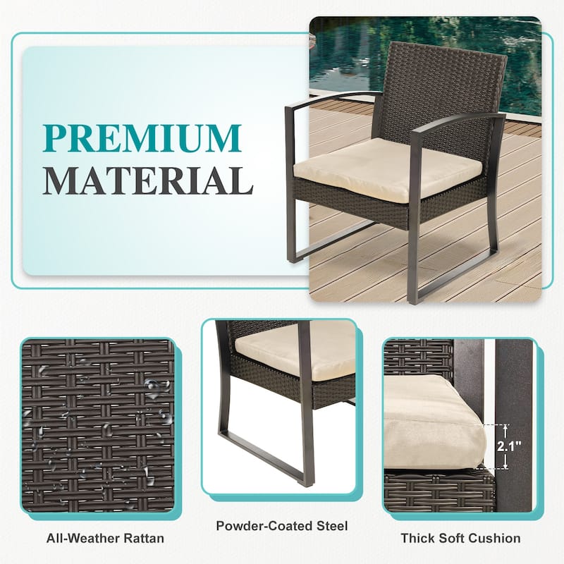 Aoodor 3-Piece Patio Furniture Set, Outdoor Rattan Wicker Chairs and Coffee Table