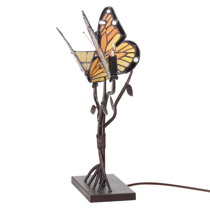 River of Goods Lydia 20.5-Inch Stained Glass Butterfly Table Lamp - 12" x 6.5" x 20.5"