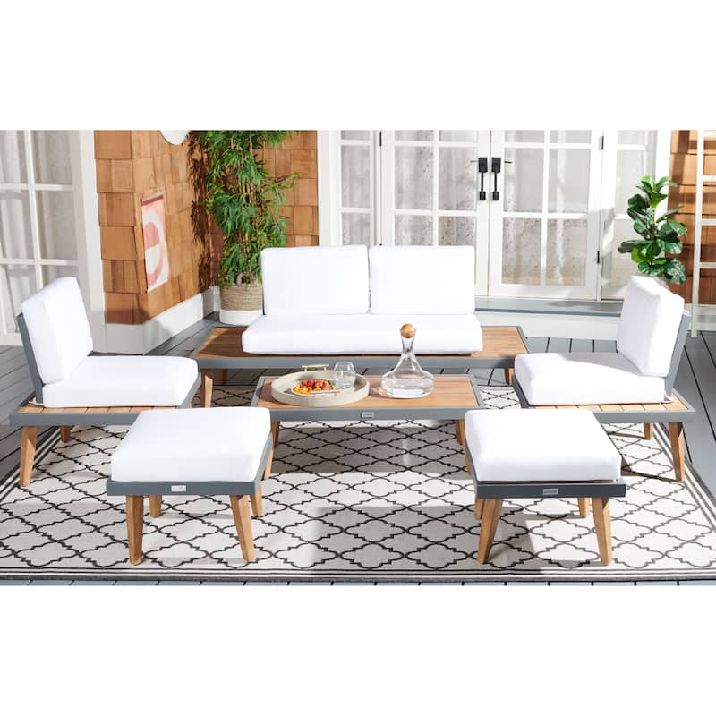 SAFAVIEH Svatava 6-Piece Outdoor Patio Set - 69Wx28Dx28H - Black/White