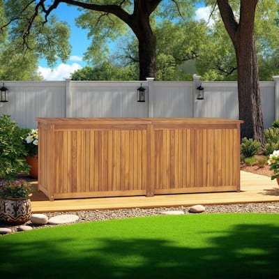 Misty Outdoor 59 Inch Storage Box, Weather Resistant Brown Acacia Wood
