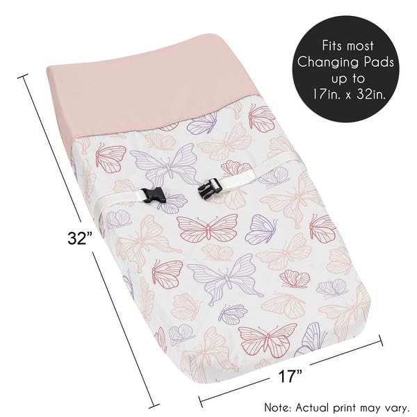 Sweet Jojo Designs Shabby Chic Butterfly Girl Changing Pad Cover Blush Pink Purple White Colorful Pastel Watercolor Pattern