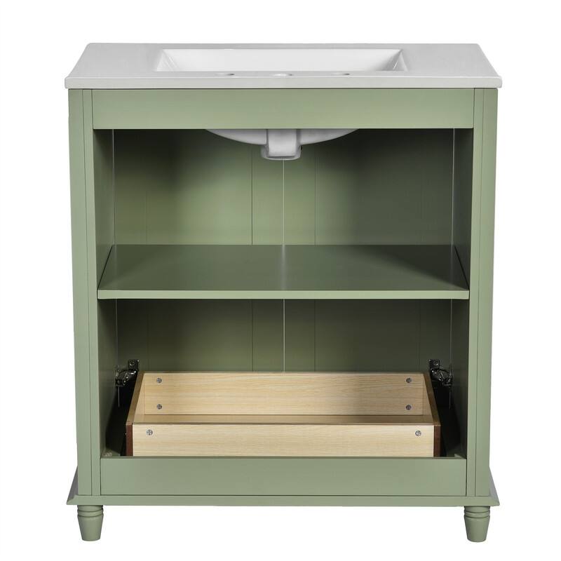 30'' Bathroom Vanity with Resin Sink Top, Freestanding Bathroom Vanity Cabinet with 1 Hidden Drawer, 2 Soft Close Doors & Shelf