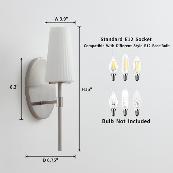dimension image slide 0 of 2, KAWOTI 16" 1- Light Wall Sconce with Opal Glass Shade