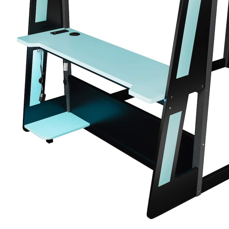 Full or Twin Gaming Bunk Bed Gaming Loft Bed with Built-In Gaming Station Cable Management for Gamer Gaming Hotel Gaming Suite