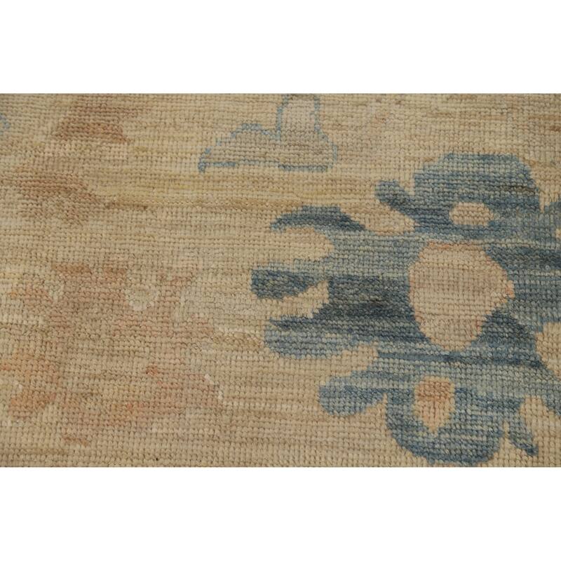 Yellow Floral Oushak Turkish Area Rug Hand-Knotted Wool Carpet - 7'11"x 10'0"