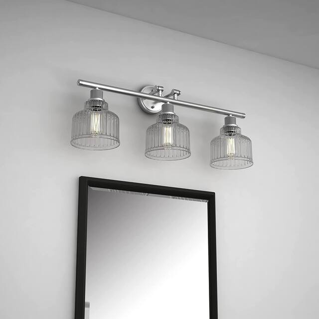 3 Light Vanity Light in Satin Nickel with Clear Glass - W:30.31*H:12.28*E:8.31