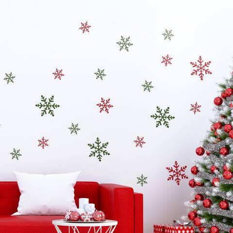 Walplus Christmas Red Green Snowflakes Windows Wall Stickers Decor DIY