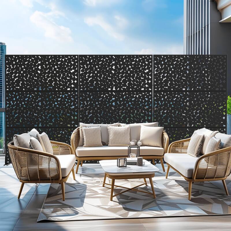 Outdoor Privacy Screen Metal Privacy Screen Panel Free Standing - 72*47 - 72*47 - Black