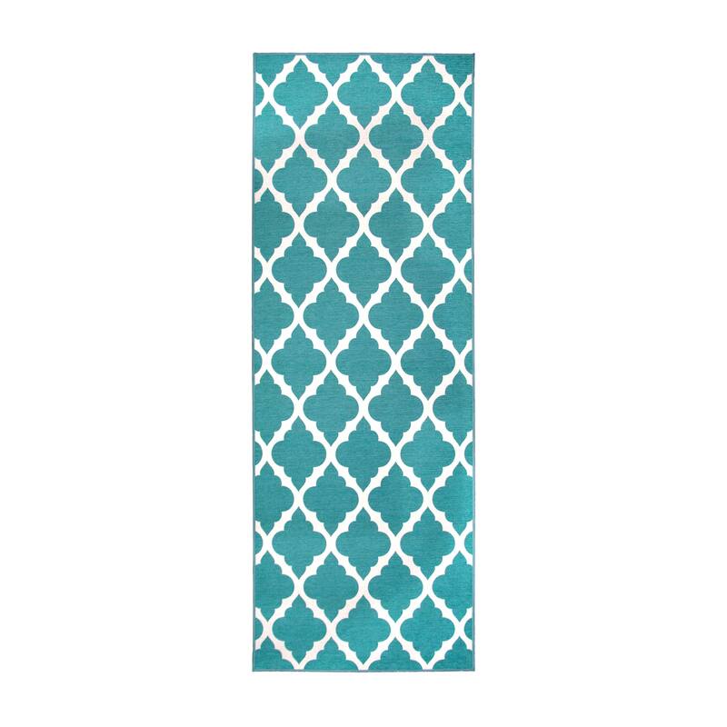 My Magic Carpet Machine Washable Area Rug Moroccan Trellis Teal