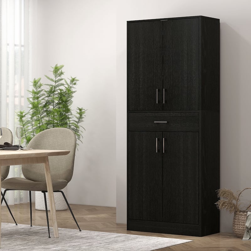 71" Kitchen Pantry Cabinet with Drawer and Adjustable Shelf, Freestanding Tall Storage Cabinet with 2 Double Door Cupboards