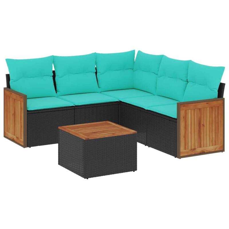 vidaXL 5/6 Piece Patio Sofa Set with Cushions Black/Gray Poly Rattan - 24.4 x 24.4 x 27.2