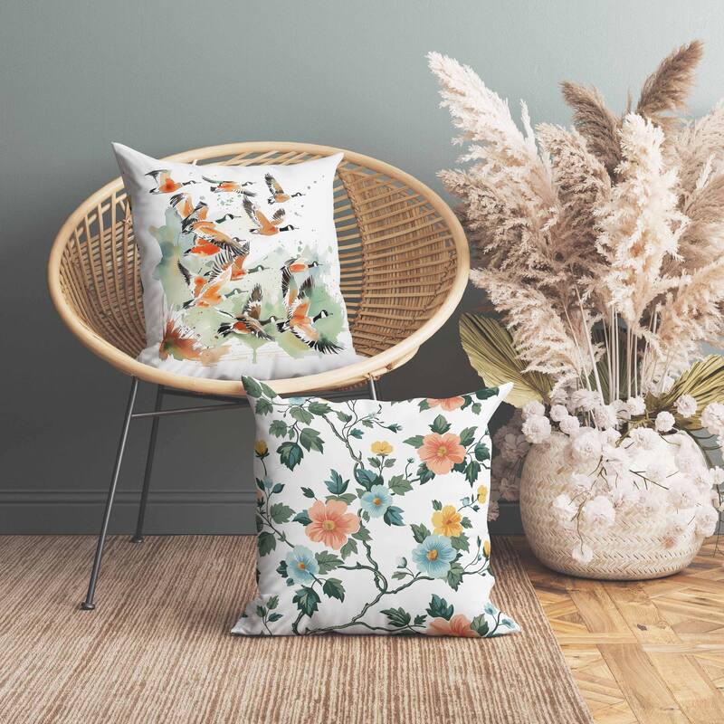 Geese in Flight Faux Suede Reversible Throw Pillow Green and Orange