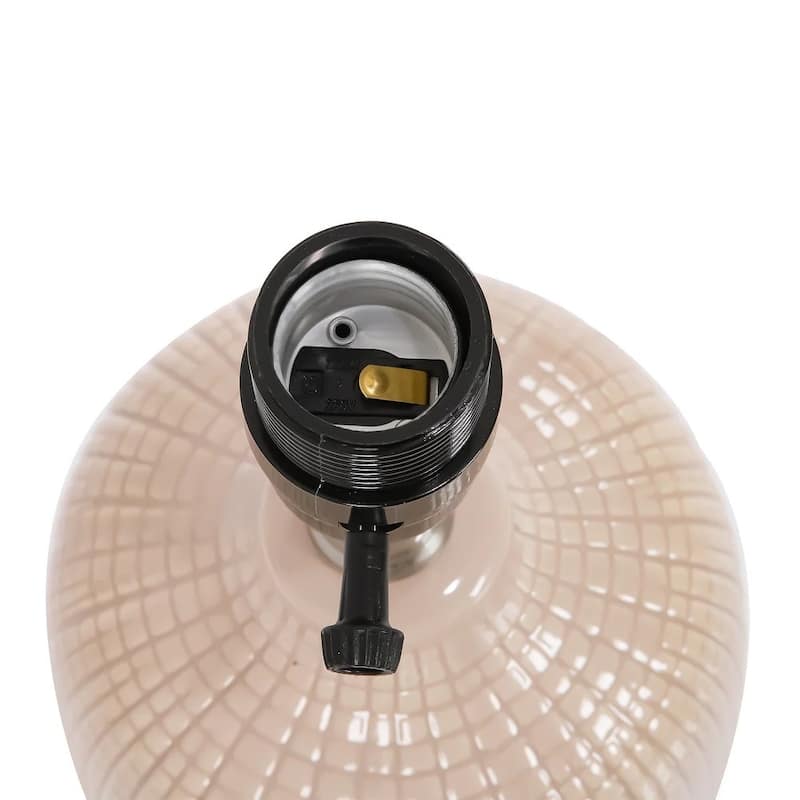 2 Pack Rustic Ceramic Accent Table Lamp with Raffia Shade