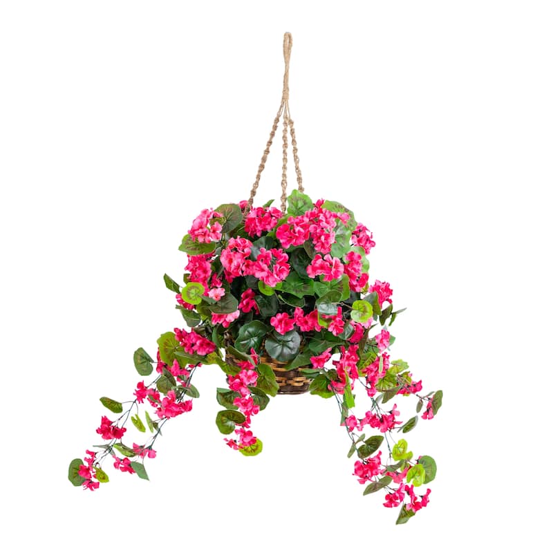 28-in UV Resistant Artificial Geranium in Hanging Basket