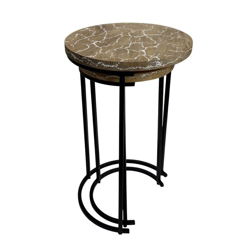 Electra Round Nesting Accent Table Set - Mango Wood Table With Lightning Vein Design Furniture