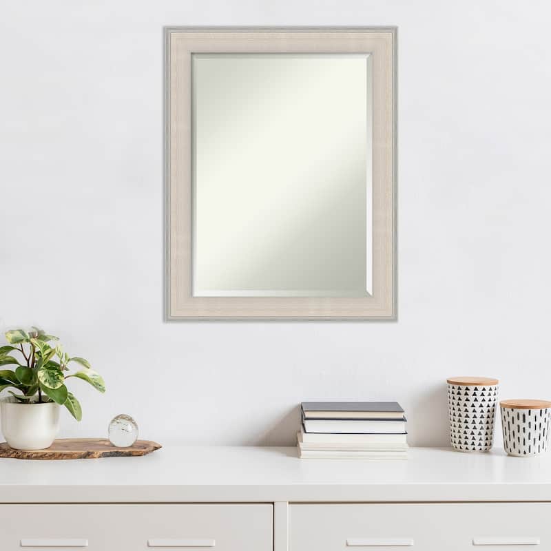 Cottage White Silver Beveled Wood Framed Wall Mirror - Cottage White Silver