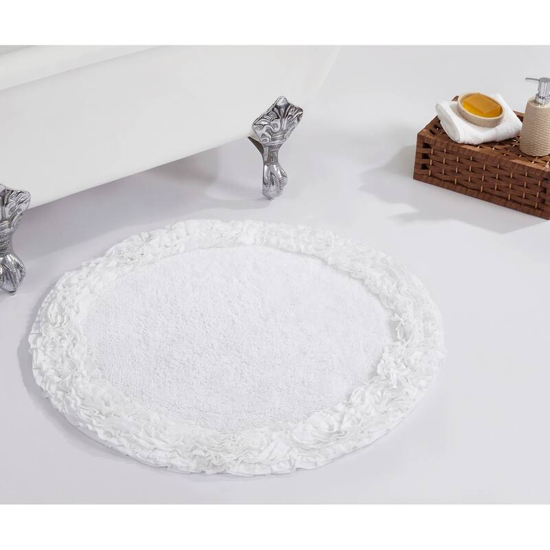 Better Trends Shaggy Border Collection Bathroom Rug -100% Cotton Tufted, Non-Skid Spray Latex Backing, Machine Washable Bath Mat - 30" Round - White