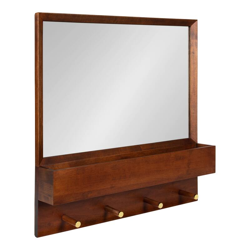 Kate and Laurel Hinter Wall Mirror with Shelf and Pegs - Walnut Brown - 24x24