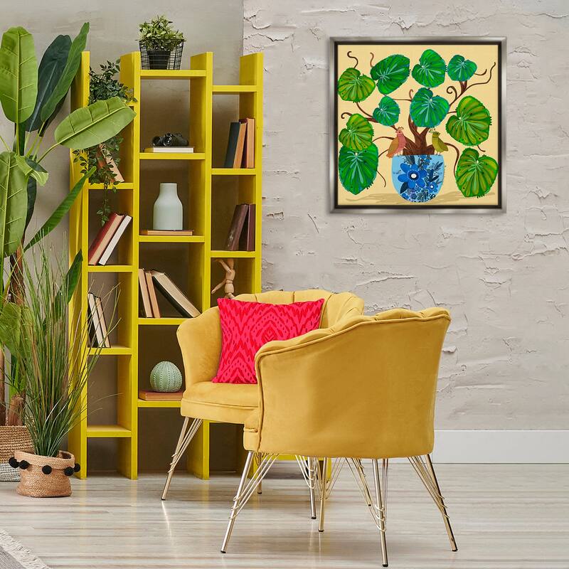 Stupell Potted Plant & Birds Perched Framed Floater Canvas Wall Art Design By Kay Widdowson