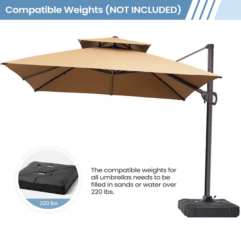 Outdoor 10FT Square Offset Cantilever Patio Umbrella 360-Degree Rotation