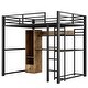 preview thumbnail 6 of 8, Teens Full Size Loft Bed with Built-in Desk and Wardrobe, Black Metal Loft Bed Frame with Storage Shelves & Drawers for Kids