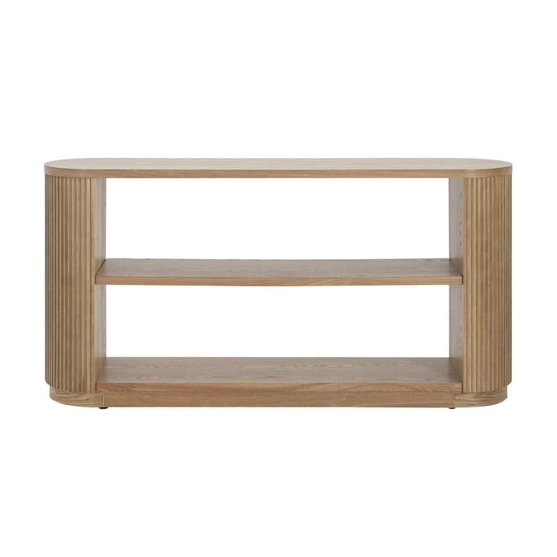 Slim Sofa Table with Open Shelf & Elegant Wood Grain,for Living Room - Natural
