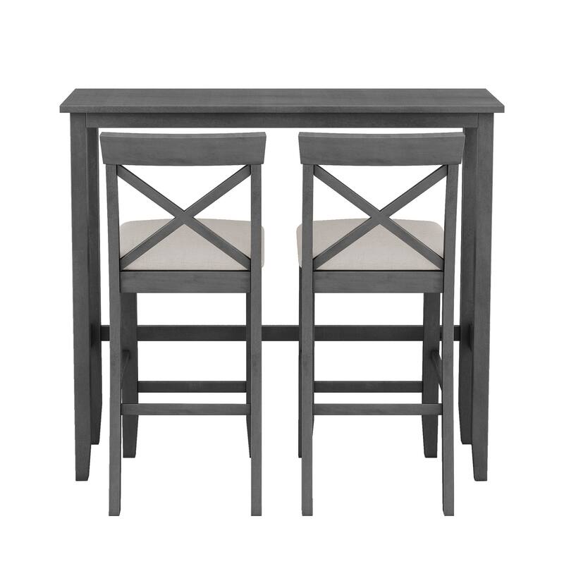 Farmhouse 48"Rectangular Wood Bar Height Dining Set Kitchen Breakfast Nook with 2 Chairs for Small Places