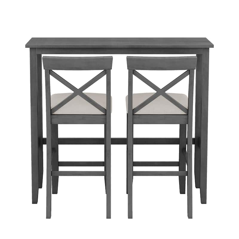 Farmhouse 48 Inch Bar Height Dining Set with Two Chairs for Small Spaces and Versatile Use