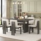 preview thumbnail 2 of 35, Roomfitters 7 Pcs Retro Dining Set with Rectangular Table and Designed Trestle Base, Includes 6 Upholstered Chairs Grey