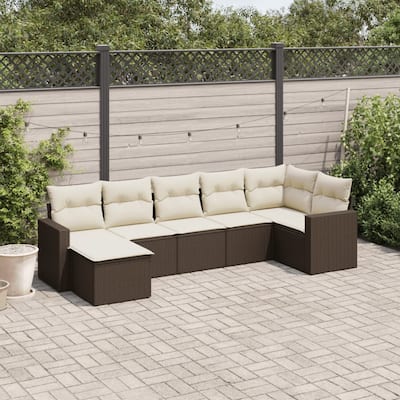 vidaXL Garden Sofa Set Brown and Cream White - 21.7 x 21.7 x 14.6