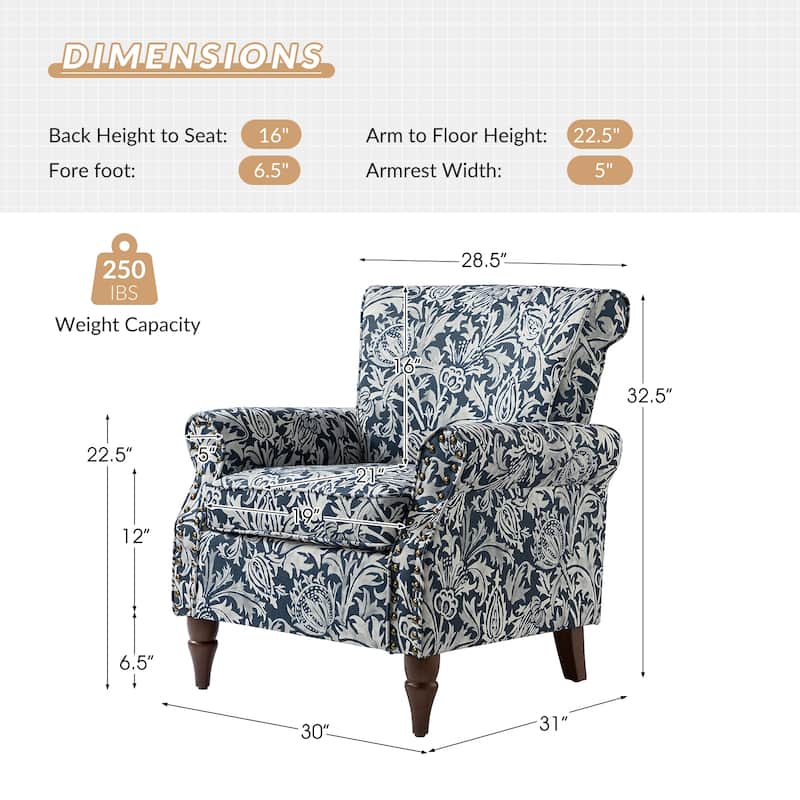 Avelina Upholstered Accent Armchair Floral Pattern with Nailhead Rolled Arms Set of 2