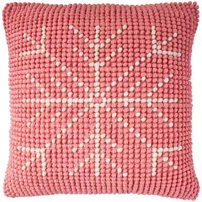Mina Victory Holiday Pillows Loop Snowflake 20" x 20" Pink Ivory Indoor Throw Pillow