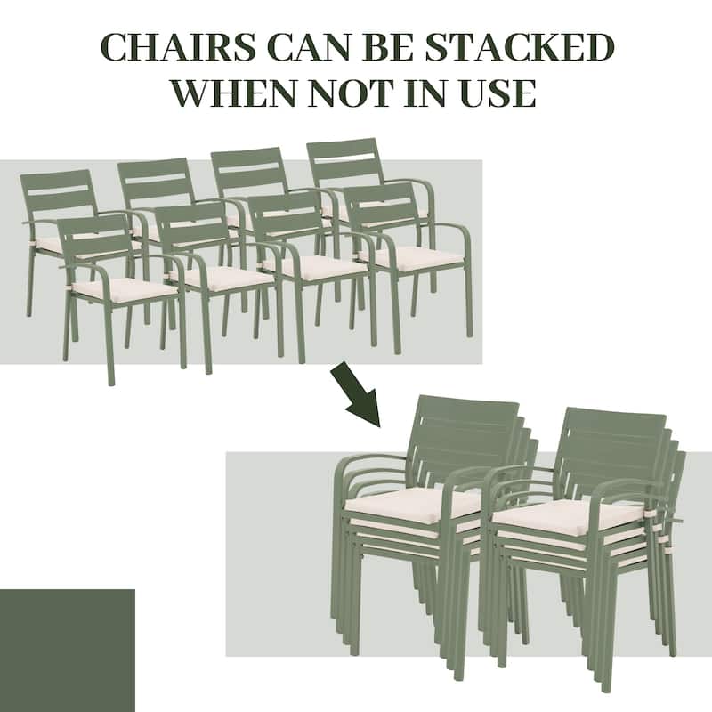 Outdoor 9-piece Aluminum Dining Set Stackable Chairs and Extendable Table