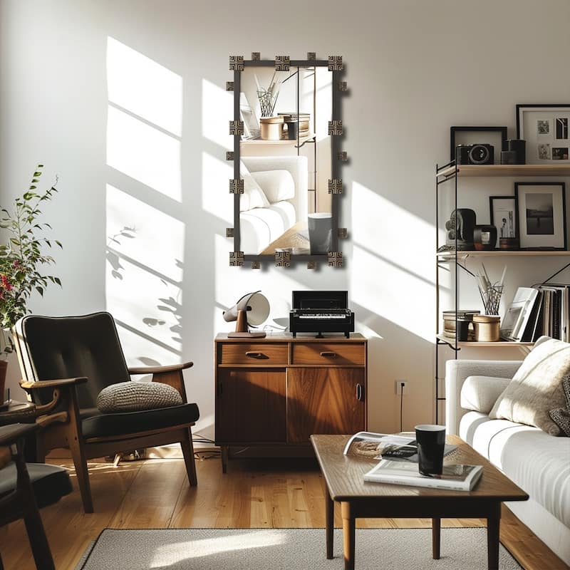 Industrial Rectangle Accent Mirror with Decorative Resin Piece Wall Art Mirror