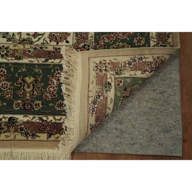 Hand Knotted Oriental Wool & Silk Carpet Traditional Floral Green Aubusson Area Rug - 12' 0'' X 9' 0''
