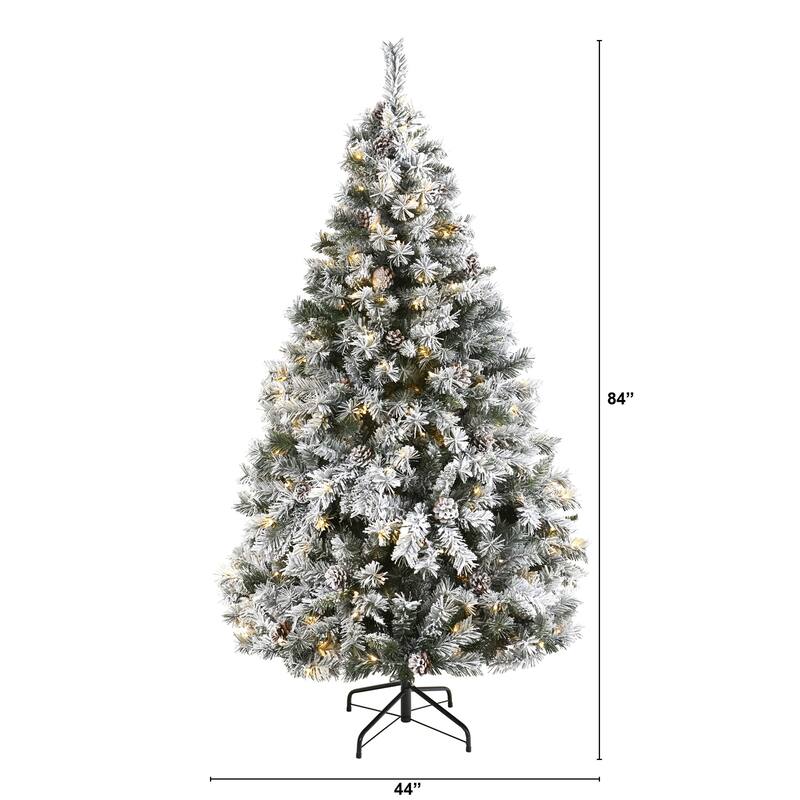6ft. Flocked Pine Artificial Christmas Tree with Pinecones & 250 Clear LED Lights - Snow-Kissed Seasonal Holiday X-Mas Tree
