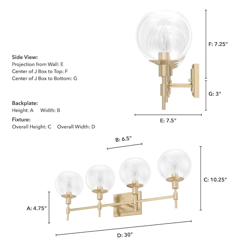 Hunter Xidane Vanity Wall Light - Bathroom, Mid Century Modern, Glam - Clear glass