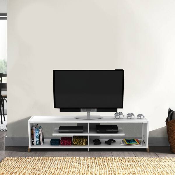 Modern 57 in. Wood White TV Stand with 4 Storage Shelves Fits TV's up
