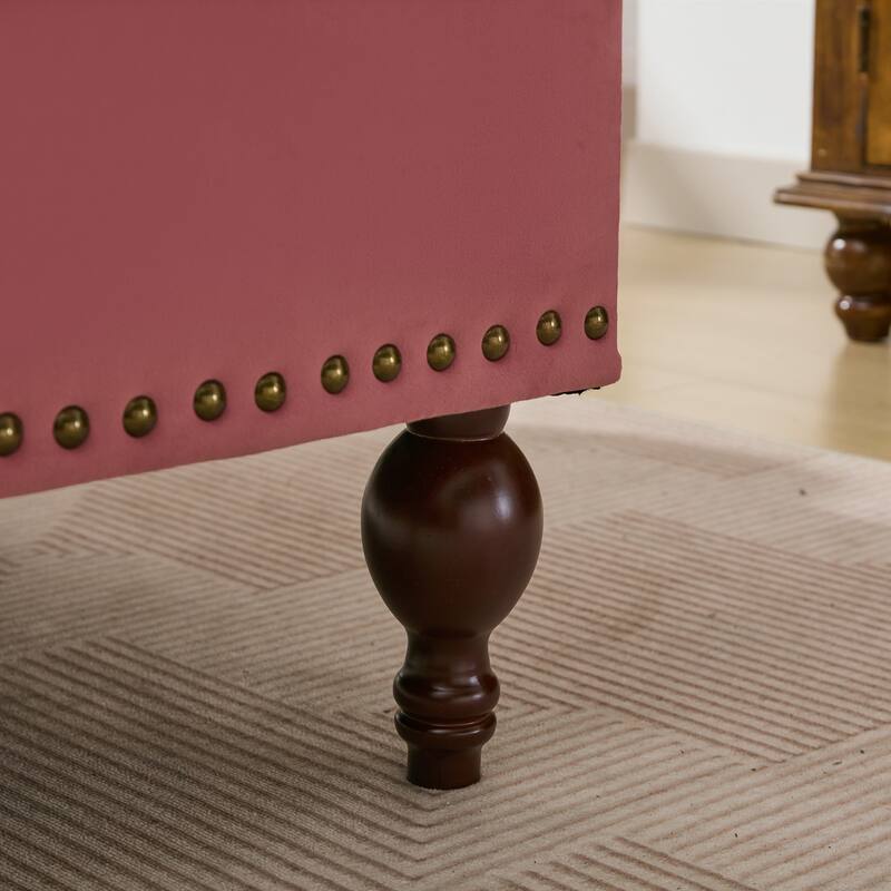 Velvet Chaise Lounge with a Storage Function, Tufted Cushions & Nailheads