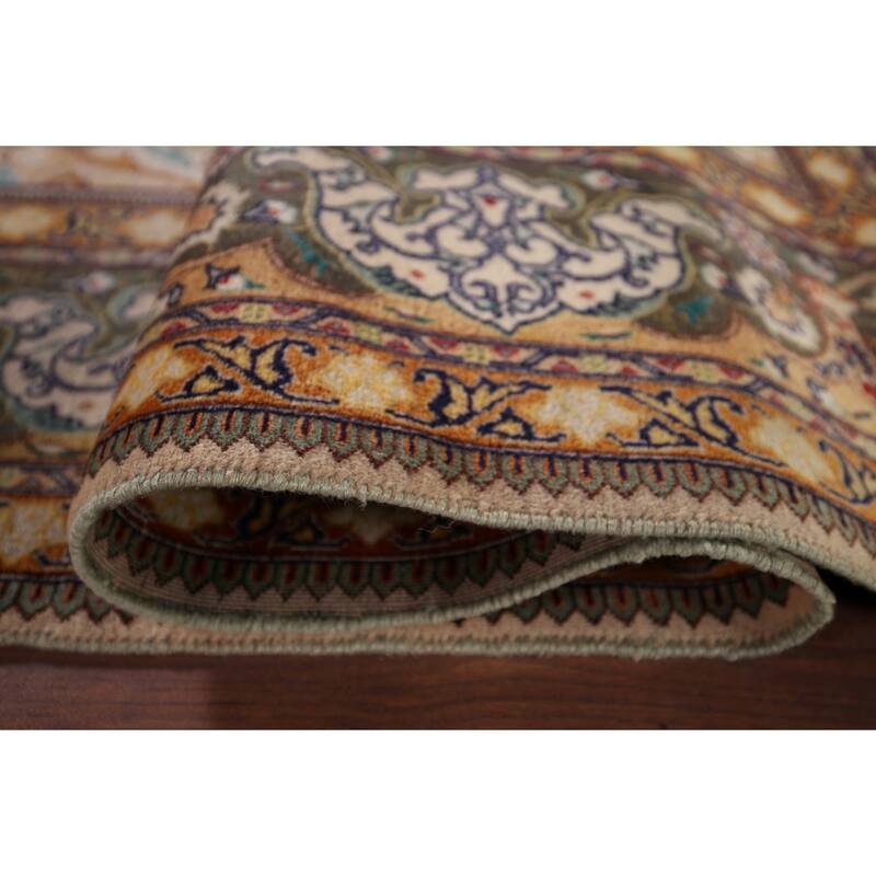 Hand Knotted Oriental 100% Wool Carpet Traditional Floral Beige & Ivories Tabriz Area Rug - 9' 2'' X 6' 3''