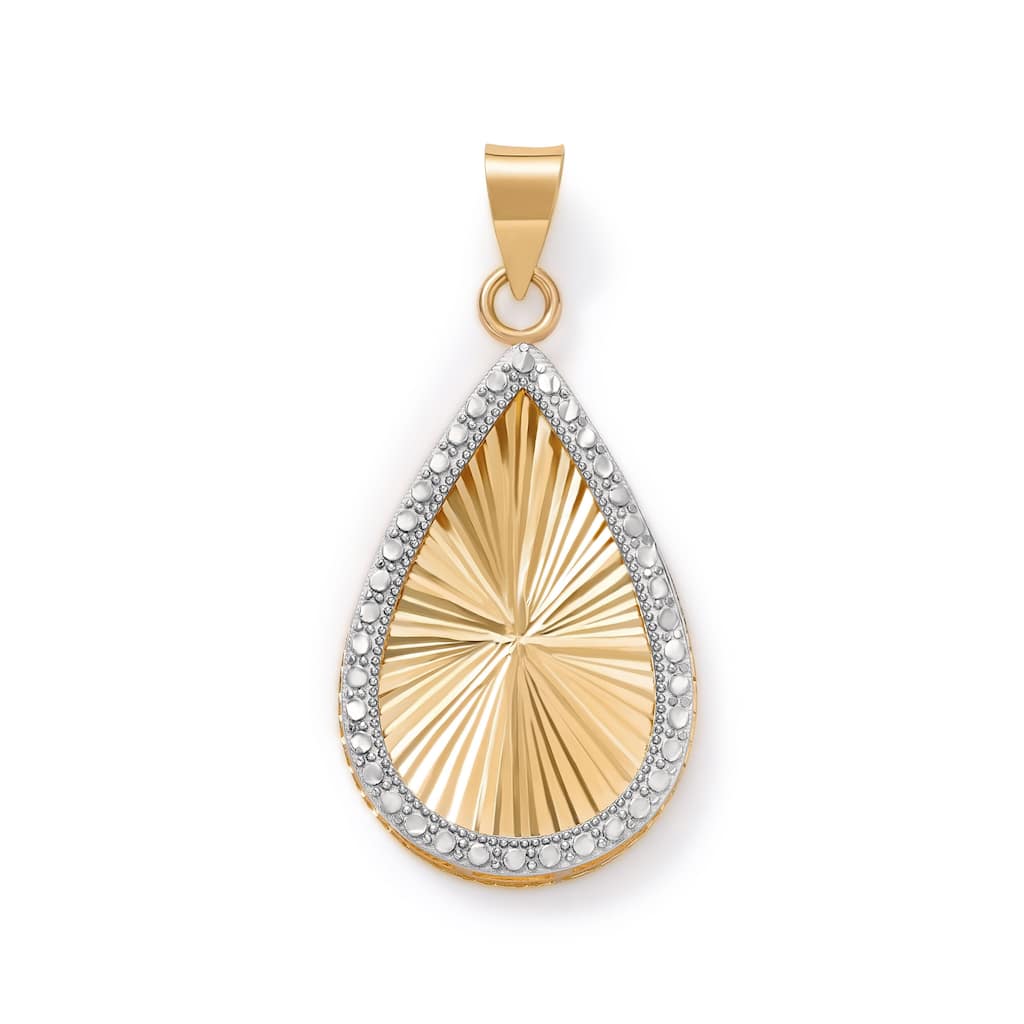 14K Two-Tone Gold Diamond-Cut Starburst Teardrop Pendant