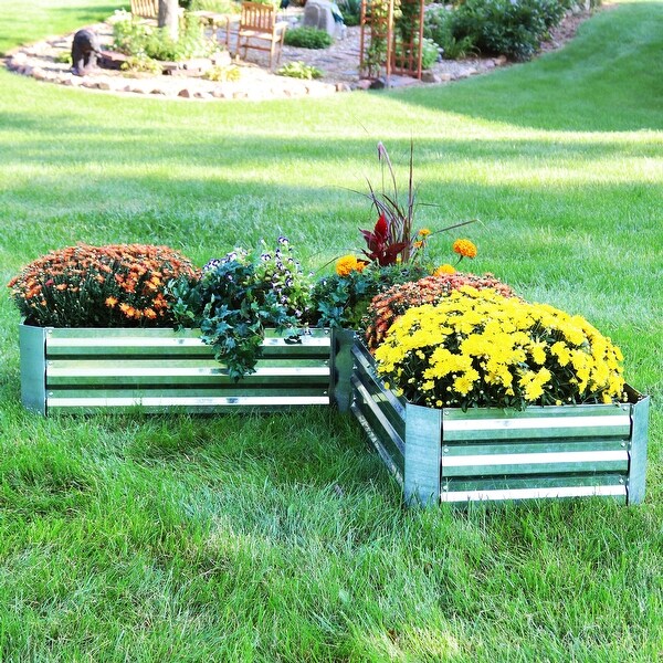 Sunnydaze L-Shaped Galvanized Steel Raised Garden Bed - Bed Bath