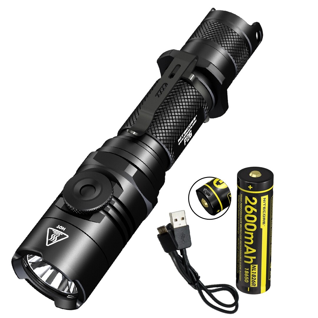 battery vs usb rechargeable nitecore flashlight P40 3171 Yards Ultra Long Throwing LEP C port on the side of the flashlight NITECORE MH12 v2 1200 Lumen